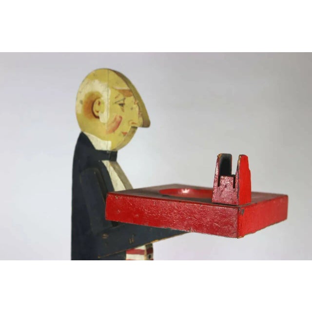 1930s Butler Smoking Stand with Original Paint holding a Wood Tray with a matchbox holder attached--vivid colors, Nicely...