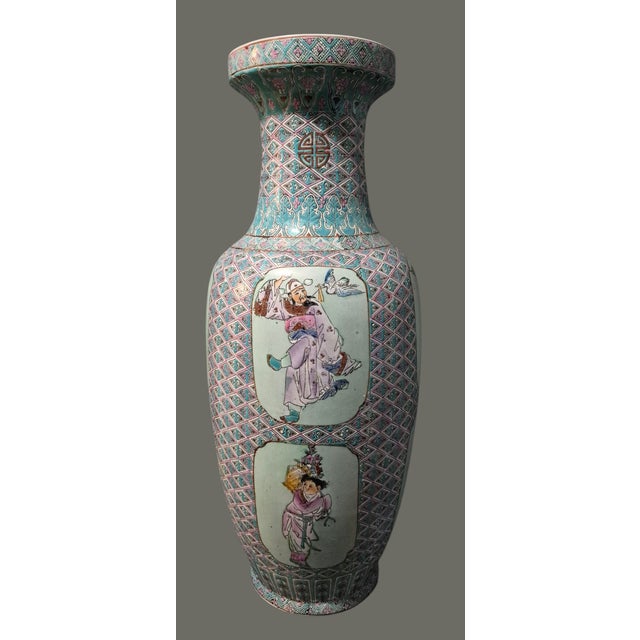 Chinese Vintage Asian Chinese Famille Rose Figural the Eight Immortals Longevity Canton Vase 24.75''Tall For Sale - Image 3 of 15