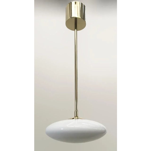 Italian Italian Uno Polished Brass Glossy White Murano Glass Shade Pendant by Fabio LTD For Sale - Image 3 of 8
