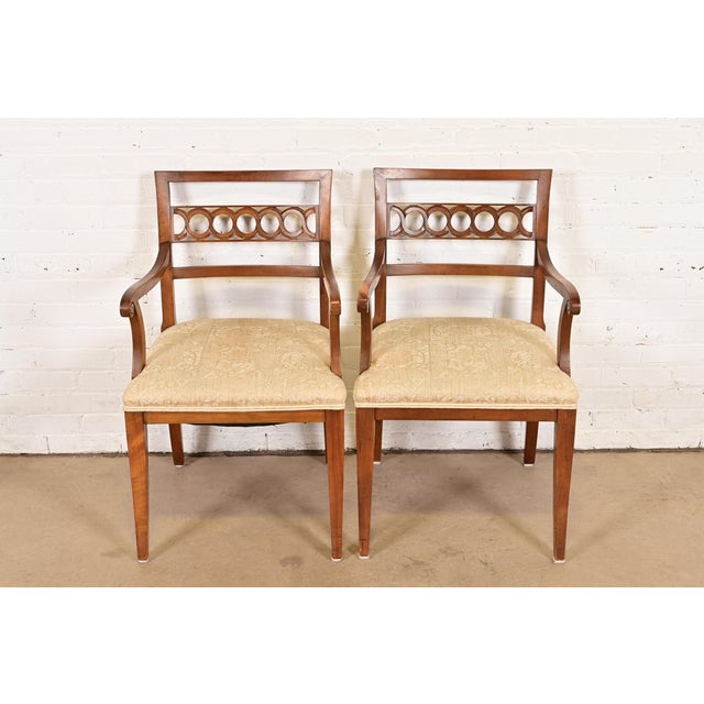 French Kindel Furniture Regency Carved Cherry Wood Armchairs, Pair For Sale - Image 3 of 12