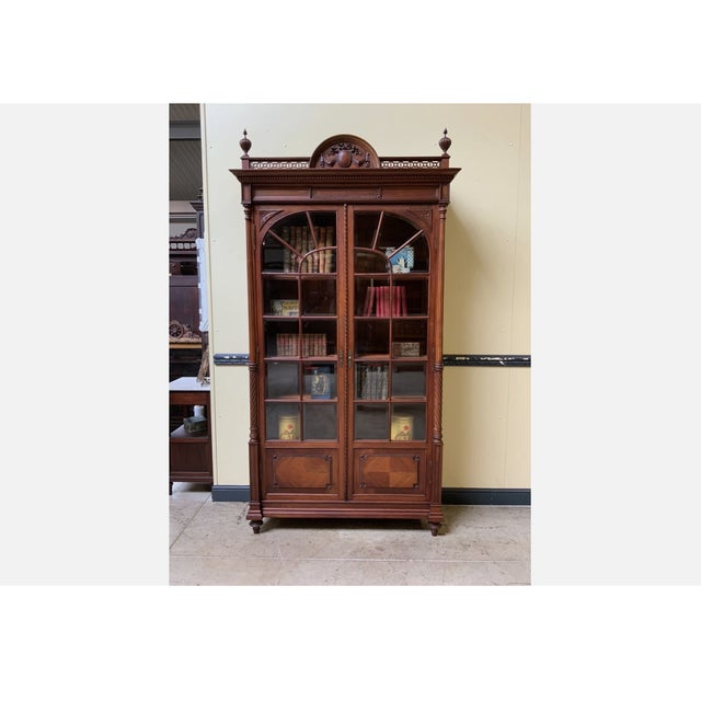 Antique Art Nouveau Walnut Display Column Bookcase, 1910s For Sale - Image 10 of 10