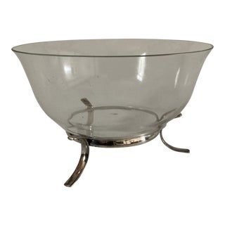 Modern Clear Glass Bowl With Silver Stand For Sale