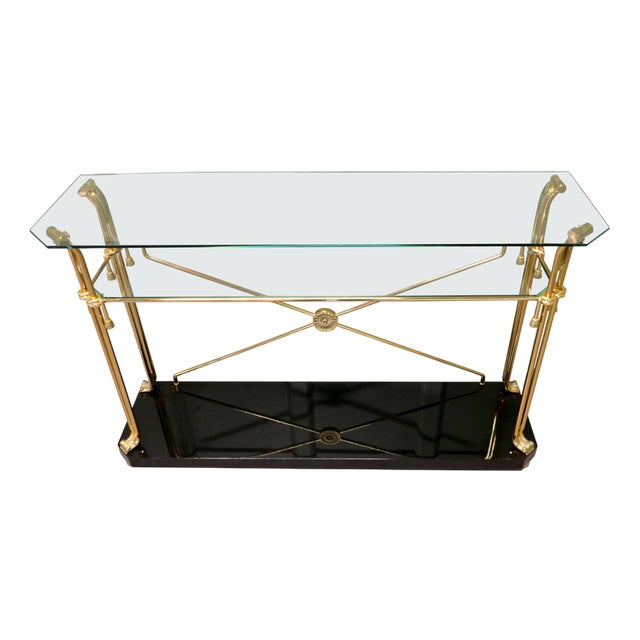 Brass and Glass Console Table, 1960 For Sale