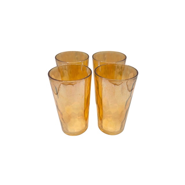 1930s Jeannette Marigold Peach Luster Honeycomb Tumblers - Set of 4 For Sale - Image 12 of 12