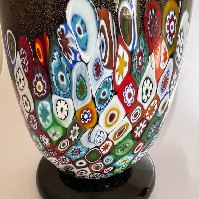 Signed Gambaro & Poggi Murano Millefiori Aventurine Art Glass Vase With Scroll Handles For Sale - Image 9 of 13