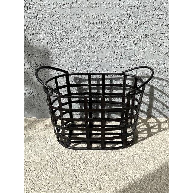 Mission 1990s Dark Brown Wrought Iron Woven Metal Magazine Rack Basket For Sale - Image 3 of 9