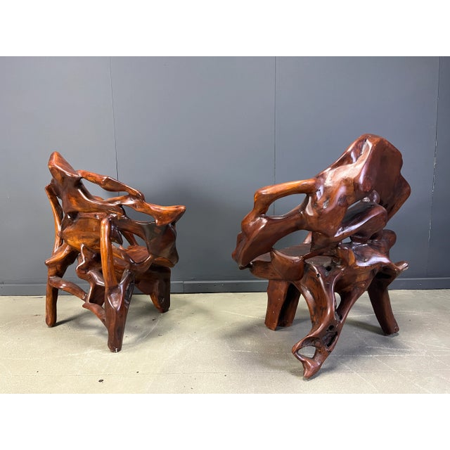 Large Olive Tree Root Chair Set, 1960s , Set of 5 For Sale - Image 6 of 18