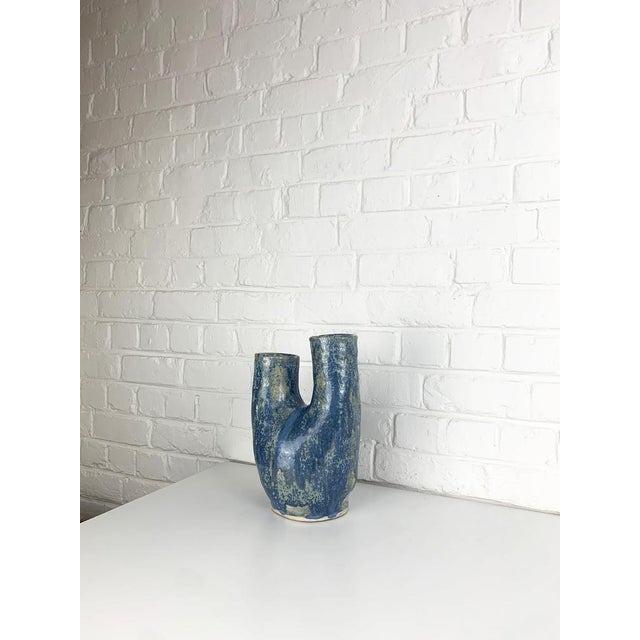 Mid-Century Modern Sculptural Blue Glazed Ceramic Vase by Dale, Denmark, 1970s For Sale - Image 3 of 12