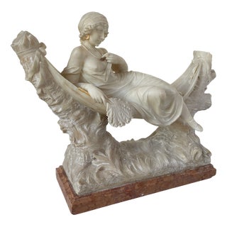 Sculpture of a Woman in a Hammock, Early 20th Century, Alabaster & Marble For Sale