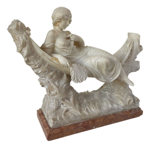 Sculpture of a Woman in a Hammock, Early 20th Century, Alabaster & Marble