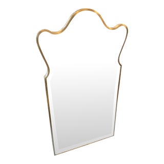 1950s Gio Ponti Style Mid-Century Modern Solid Brass Well Shaped Wall Mirror For Sale