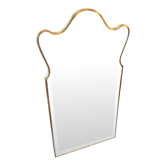 1950s Gio Ponti Style Mid-Century Modern Solid Brass Well Shaped Wall Mirror For Sale