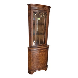 Late 20th Century Chippendale Gothic Small Carpathian Burl Elm Cupboard Corner Cabinet For Sale
