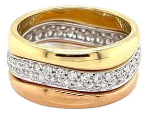 Cartier Love Me Pave Diamond Tri-Gold Three Stackable Band Ring W/paper - Size 5