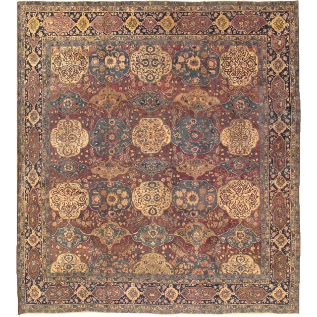 Traditional Antique Agra Maroon/Navy Rug, 11' 9" X 12' 9" For Sale - Image 3 of 3