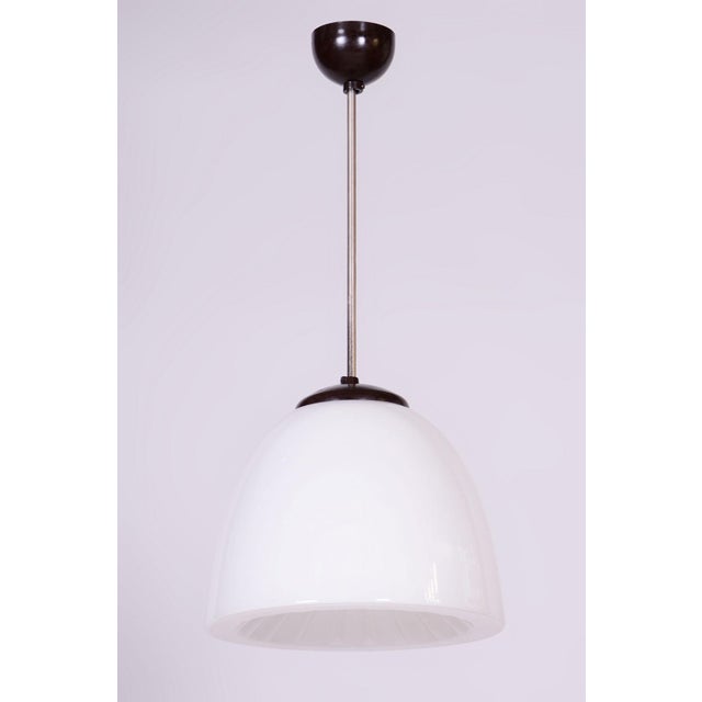Black Mid-Century Modern Pendant Light in Chrome and Steel with Opal Glass, Czech, 1960s For Sale - Image 8 of 8