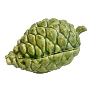 Vintage Majolica Style Ceramic Artichoke Lidded Dish