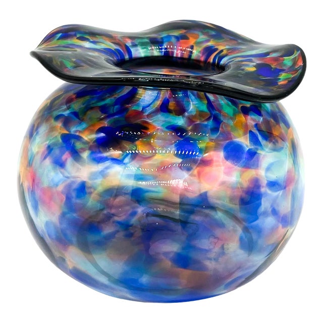 Contemporary Signed Multicolor Blown Glass Vase For Sale