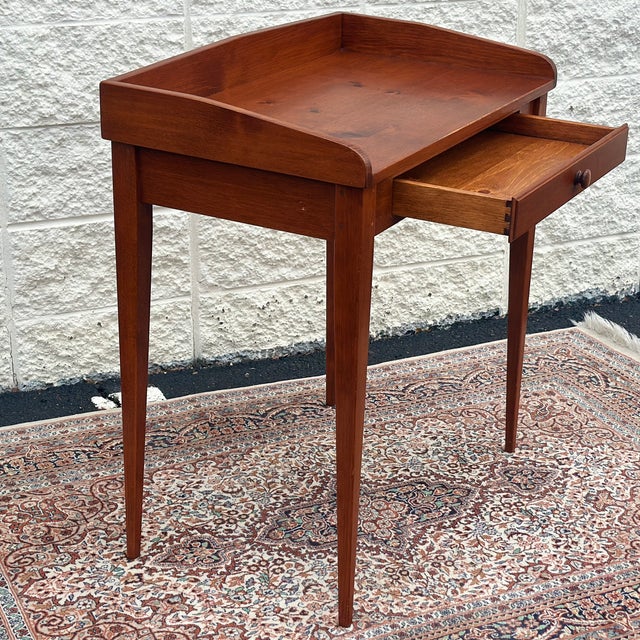 Vintage Solid Pine Hepplewhite Writing Desk With Single Drawer and Gallery on square tapered legs. Solid wood pegged...