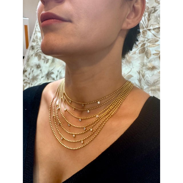 Draperie Diamond 18K Yellow Gold Multi Link Choker Ball Necklace, 7 Layers For Sale - Image 14 of 18