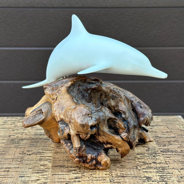 Vintage John Perry Dolphin Sculpture on Burled Teak Root Base For Sale - Image 4 of 10