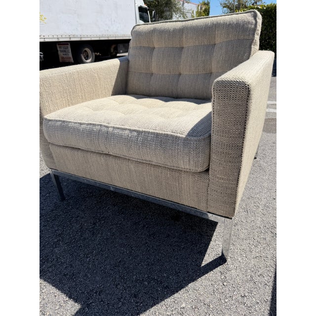 Florence Knoll Original Vintage Tufted and Chromed Steel Arm Chairs With Original Label a Pair For Sale - Image 12 of 12