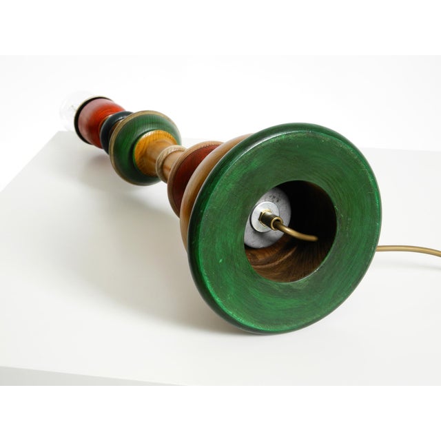 , Large 1980s Table Lamp Made of Colorful Stained Pine Wood For Sale - Image 15 of 18