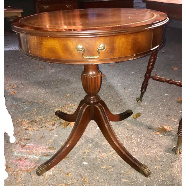 Leather Top Duncan Phyfe Round Drum Pedestal Table Chairish