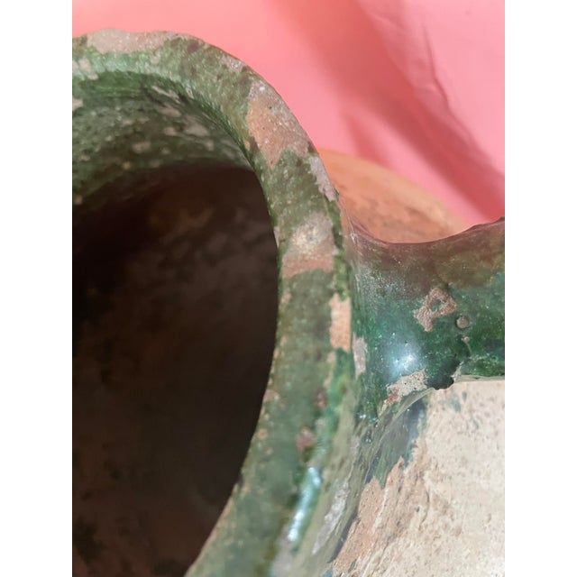 Terra Cotta Antique 19th Century Turkish Terracotta Olive Oil Jar With Green Glaze Patina For Sale - Image 8 of 14