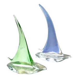 Late 20th Century Hand Blown Murano Style Art Glass Sailboats – A Pair