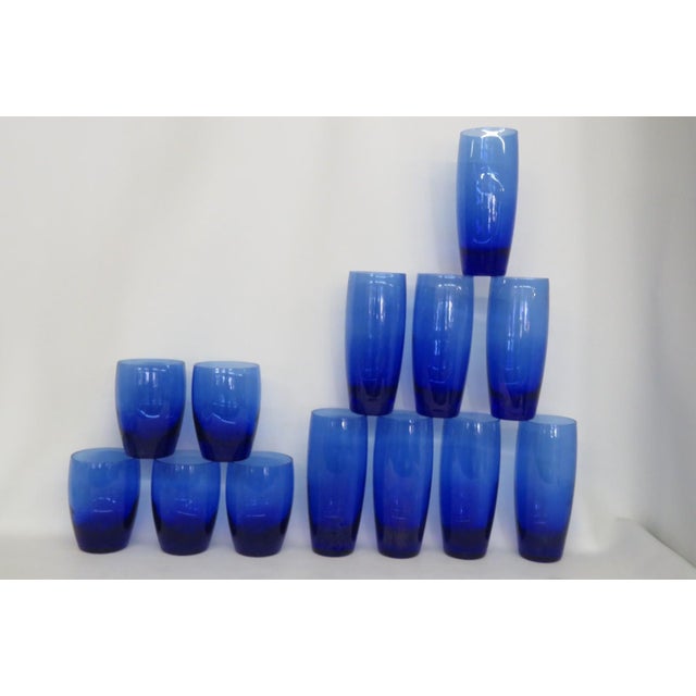 Mid 20th Century Cobalt Blue Glass Tumblers Bar Cups Mid Century Modern Drinkware - Set of 13 For Sale - Image 16 of 16