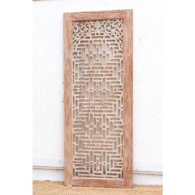 Indian Reconstructed Ethereal Whitewash Lattice Carved Door For Sale - Image 3 of 8