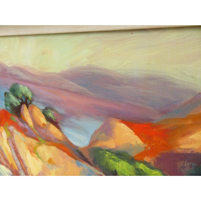 Wood Late 20th Century Large Contemporary West Coast Ocean Cliffs Seascape Oil Painting ~ California or Pacific Northwest Bluffs Art For Sale - Image 7 of 16