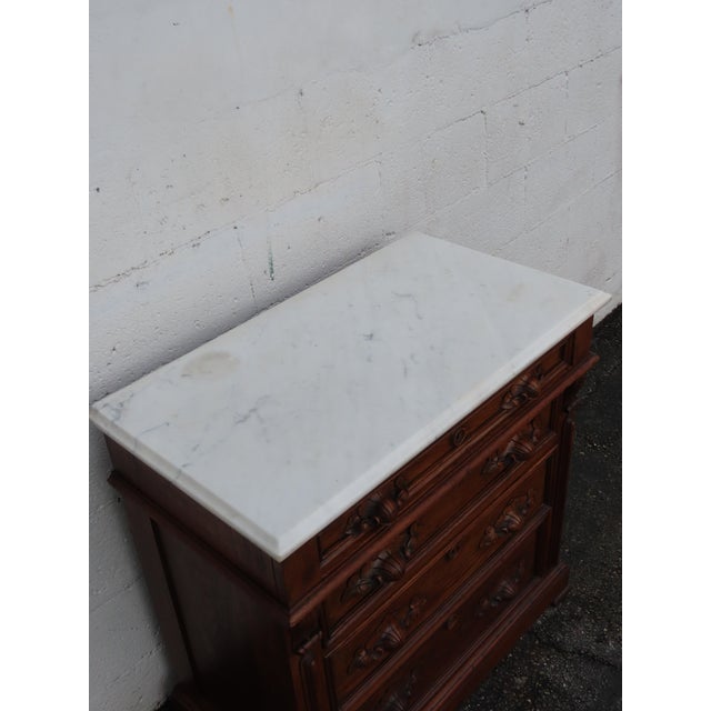 Victorian Eastlake Late 1800s Carved Marble Top Small Dresser Chest 6399 For Sale - Image 14 of 18