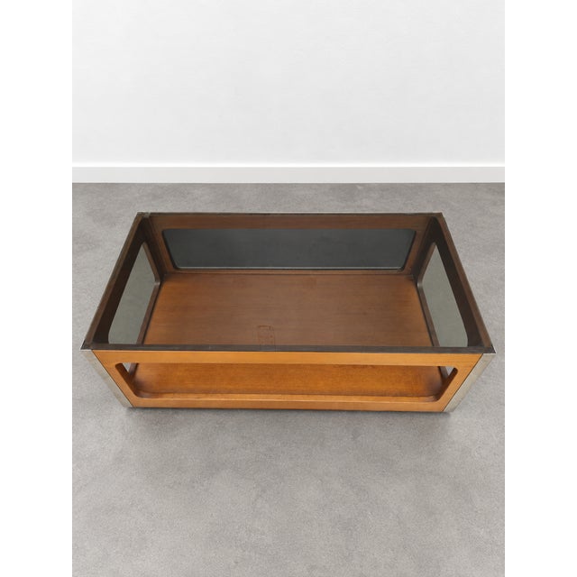 Mid-Century Walnut and Smoked Glass Coffee Table, 1960s For Sale - Image 4 of 8