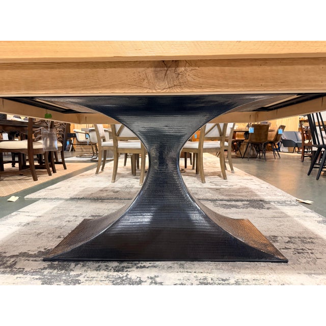 Custom Modern Wood Dining Table With Sculptural Metal Base For Sale In New York - Image 6 of 8