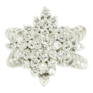 Diamond Flower Dome White Gold Crossover Band Ring size 5