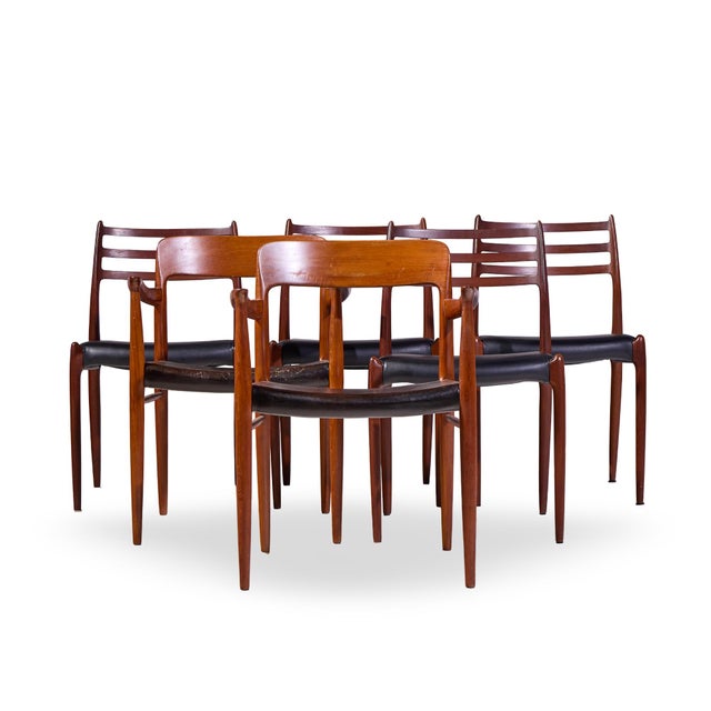 Niels Moller Models 75 and 78 Danish Teak Dining Chairs - Set of 6 Each armless chair measures: 19.25 wide x 19 deep x...