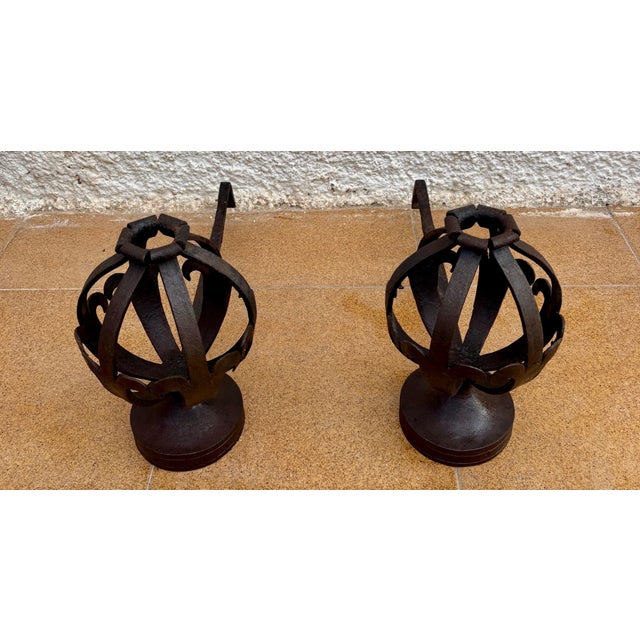 Pair of Spanish Forged-Iron Basket Andirons, circa 1900 For Sale - Image 11 of 15