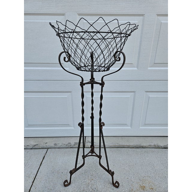 Art Nouveau Tall Iron and Wire Garden Plant Stand Tripod Base For Sale - Image 3 of 10