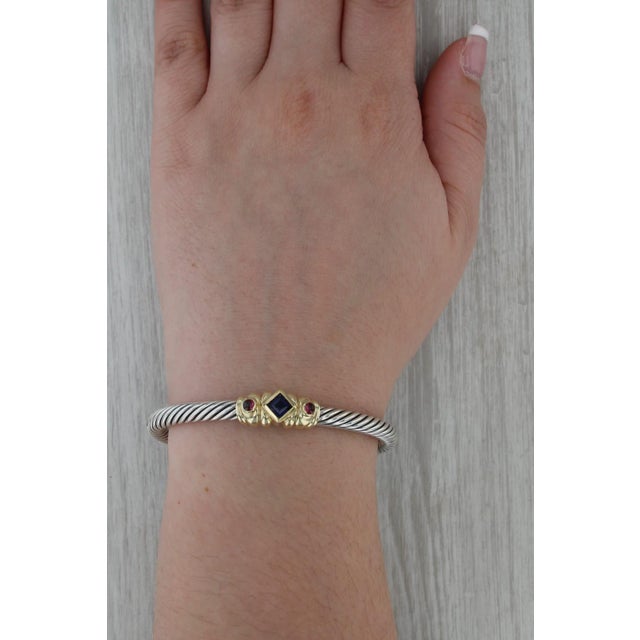 David Yurman Renaissance Cuff Bracelet Garnet Iolite Sterling Silver 14k Gold For Sale In Greensboro - Image 6 of 7