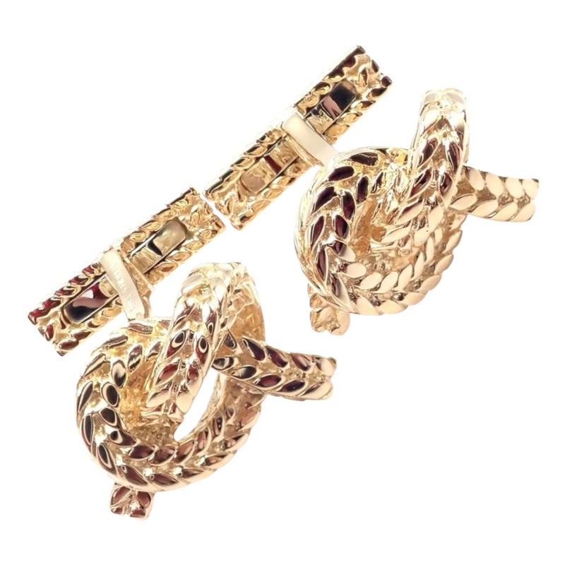 Vintage Hermes Georges L'enfant Yellow Gold Twisted Rope Knot Cufflinks, A Pair