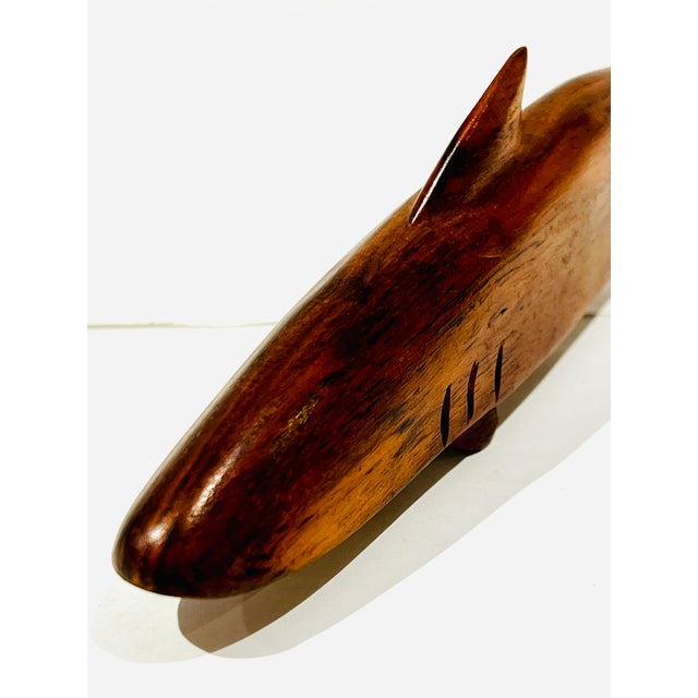 MCM Minimalist Shark Sculpture Teak Carving For Sale - Image 4 of 5