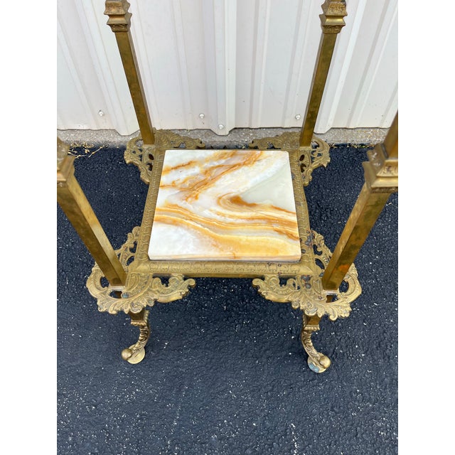 Mid 20th Century Art Nouveau Two-Tier Onyx and Brass Planter Stand For Sale - Image 6 of 12