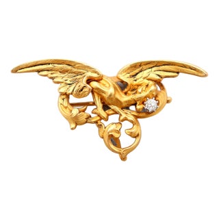 Bird Shaped Gold Brooch For Sale