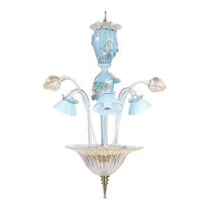 Mid‑Century Murano Glass Chandelier in Celeste Blue Floral Venetian Style in the Manner of Seguso Vetri d'Arte