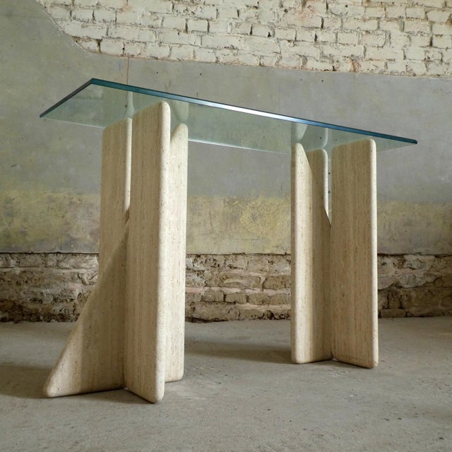 Glass Glass & Travertine Console, 1980s For Sale - Image 7 of 13