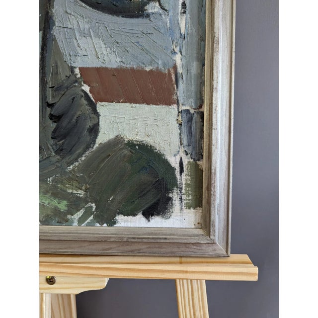 1967 Mid-Century Modern Swedish "House by the Trees" Vintage Landscape Oil Painting, Framed For Sale - Image 9 of 11