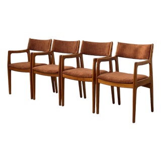Set of Four Vintage Danish Modern Dining Chairs in Rust Corduroy For Sale