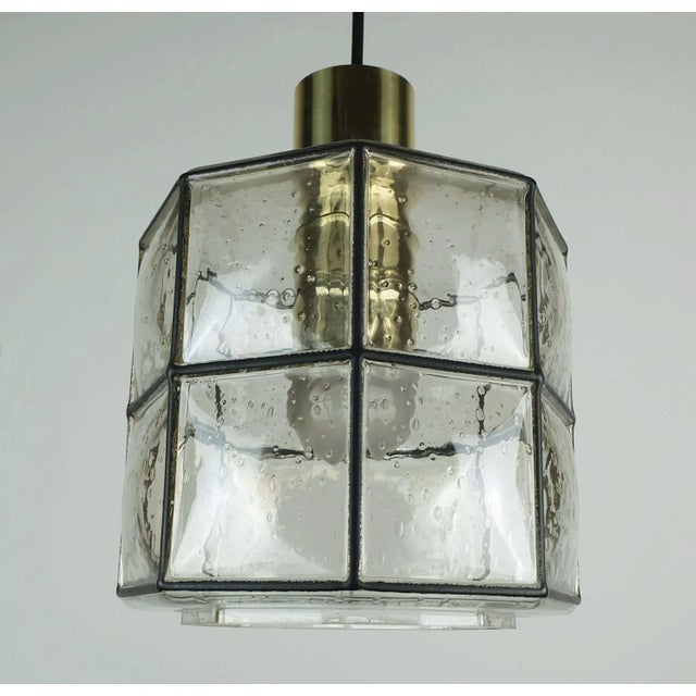 1970s Vintage Brass Pendant Lamp with Clear Glass Shade from Glashütte Limburg, 1960s-1970s For Sale - Image 5 of 11